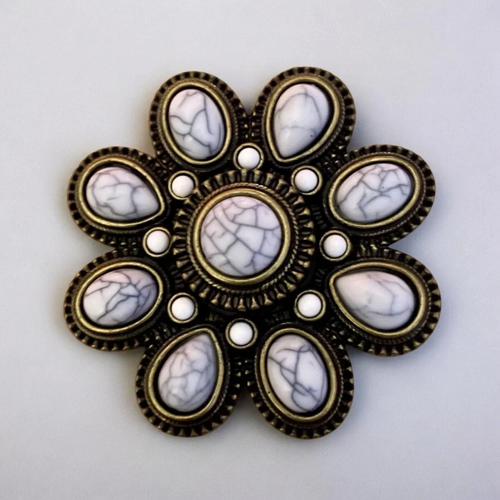 Premier Designs Floral Brooch/Pendant with White Marbled Cabochons